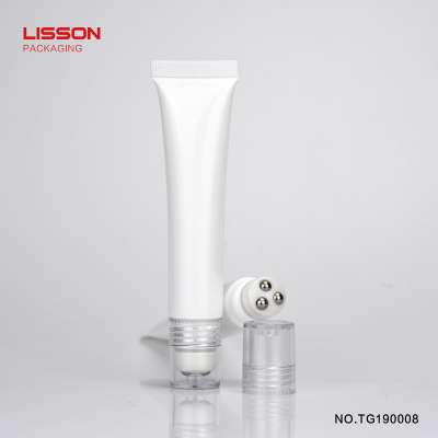 Factory price 15ml plastic cosmetic massage tube for eye cream essence with 3 triple roller ball applicator